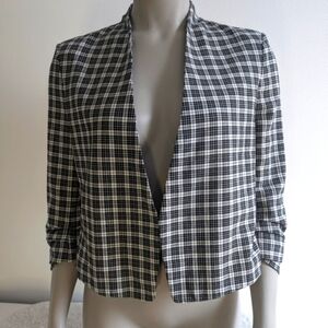BABATON Black and White Plaid Blazer with Notched Lapel